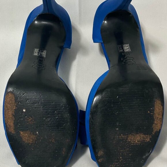 Michael - Blue Satin Peep-Toe Pumps with Bow Accent - Picture 2 of 5